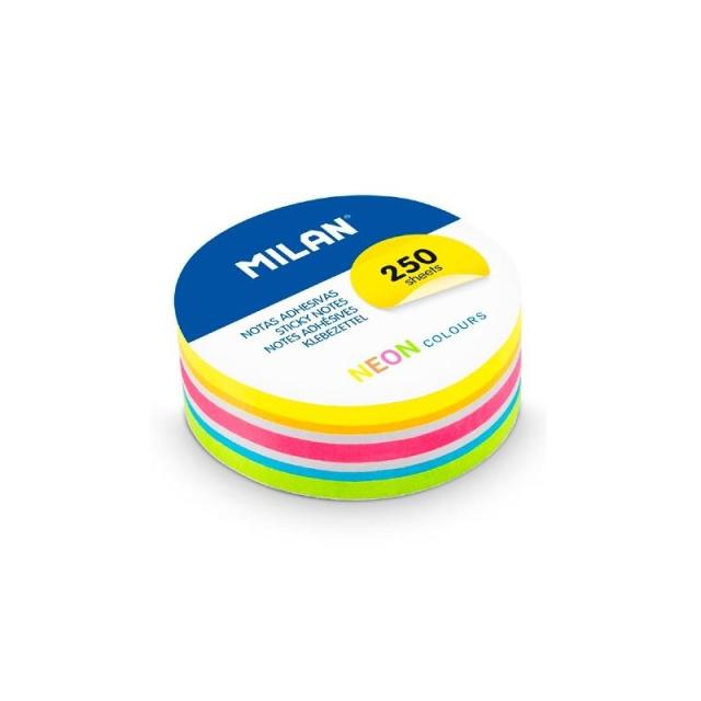Milan - MILAN BLOC DE NOTAS ADHESIVAS REMOVIBLES REDONDAS Ø67MM 250H COLORES NEÓN