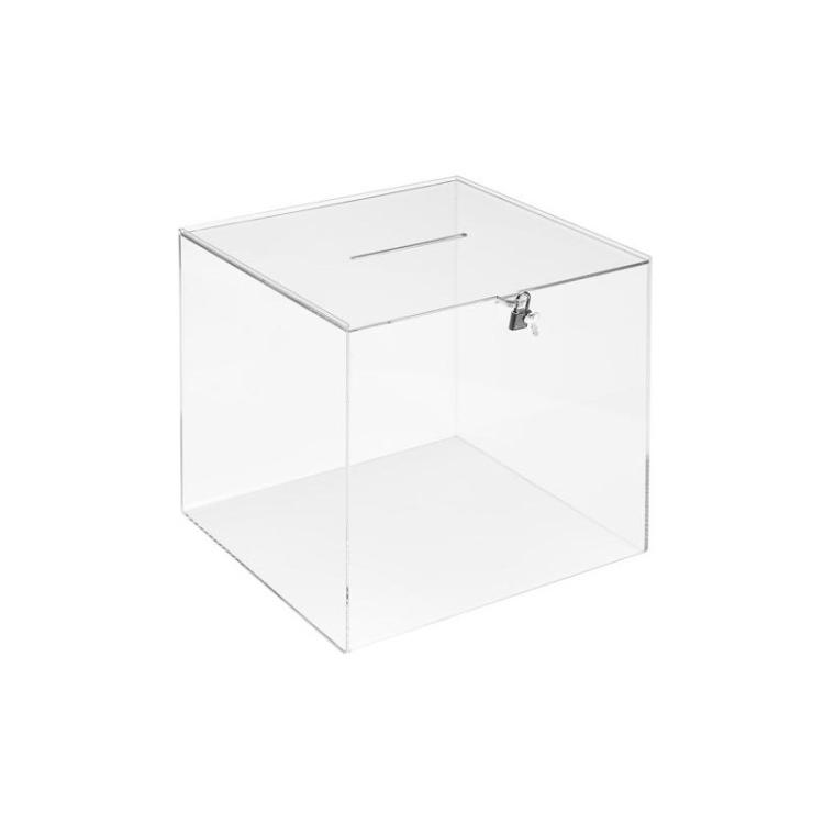 Archivo 2000 - ARCHIVO 2000 URNA CUADRADA CON LLAVE Y RANURA SUPERIOR 300X300X300MM METACRILATO 4MM TRANSPARENTE