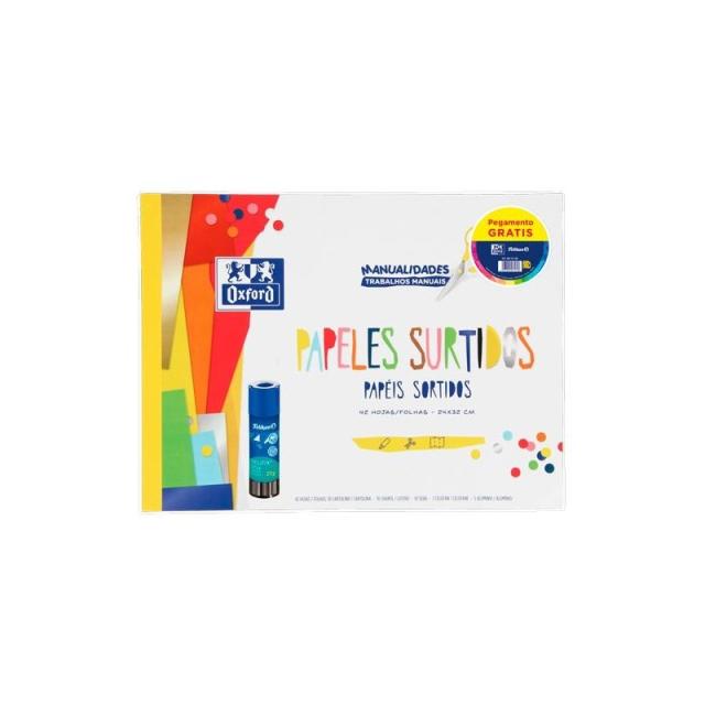 Oxford - OXFORD PACK BLOC PAPELES SURTIDOS MANUALIDADES + PEGAMENTO PELIFIX 20G - Color no elegible