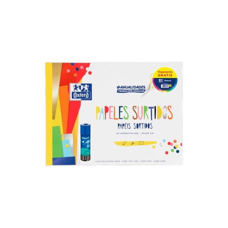 Oxford - OXFORD PACK BLOC PAPELES SURTIDOS MANUALIDADES + PEGAMENTO PELIFIX 20G - Color no elegible