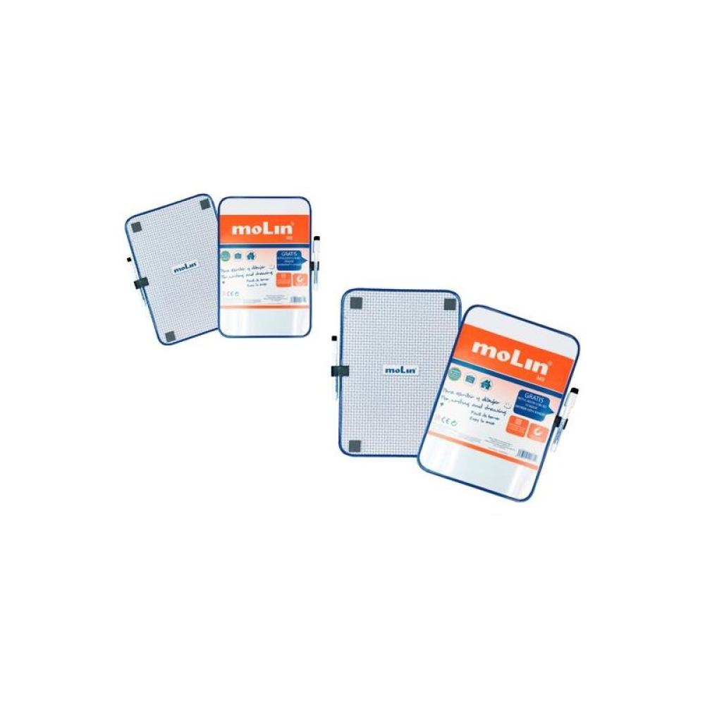 Molin - MOLIN PIZARRA BLANCA MAGNÉTICA DOBLE CARA BLANCA/CUADRICULADA 16,5X21CM + ROTULADOR