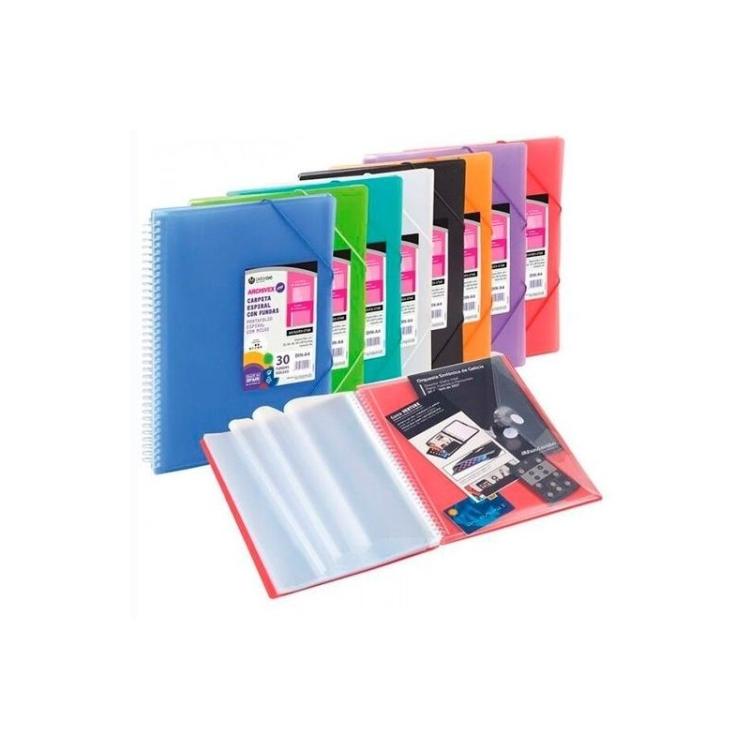 CARCHIVO - CARCHIVO CARPETA ARCHIVEX-STAR ESPIRAL PP EXTRA 80 FUNDAS A4 C/SOBRE CIERRE C/GOMAS ROJO 53038053 - Pack de 2 unidade