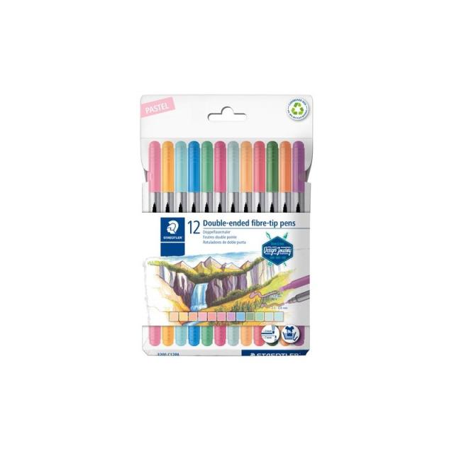 Staedtler - ESTUCHE CARTÓN CON 12 ROTULADORES DOBLE PUNTA COLORES PASTEL STAEDTLER 3200 C12PA