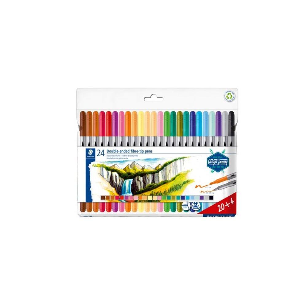 Staedtler - ESTUCHE CARTÓN CON 24 ROTULADORES DOBLE PUNTA COLORES PASTEL STAEDTLER 3200 C24P