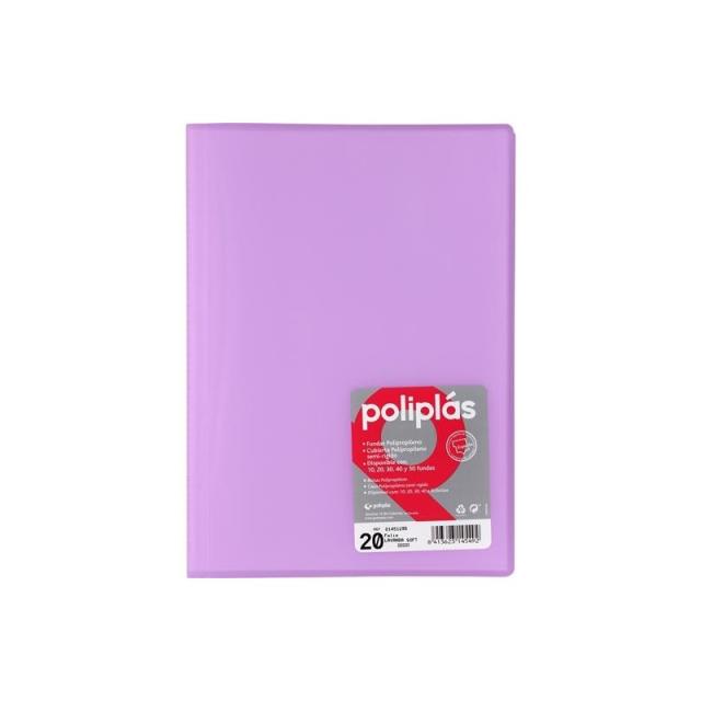 Grafoplas - GRAFOPLÁS CARPETA CON FUNDAS POLIPLÁS SOLDADAS FOLIO 20 FUNDAS PP SEMIRÍGIDO TRANSLÚCIDO LAVANDA SOFT