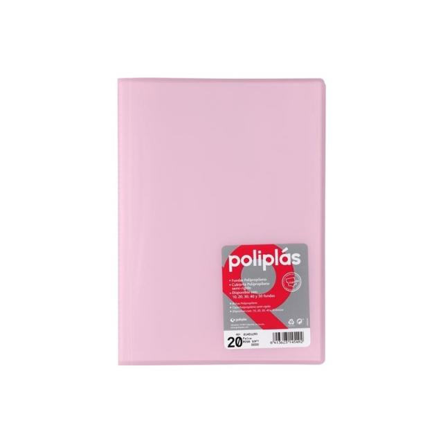 Grafoplas - GRAFOPLÁS CARPETA CON FUNDAS POLIPLÁS SOLDADAS FOLIO 20 FUNDAS PP SEMIRÍGIDO TRANSLÚCIDO ROSA SOFT
