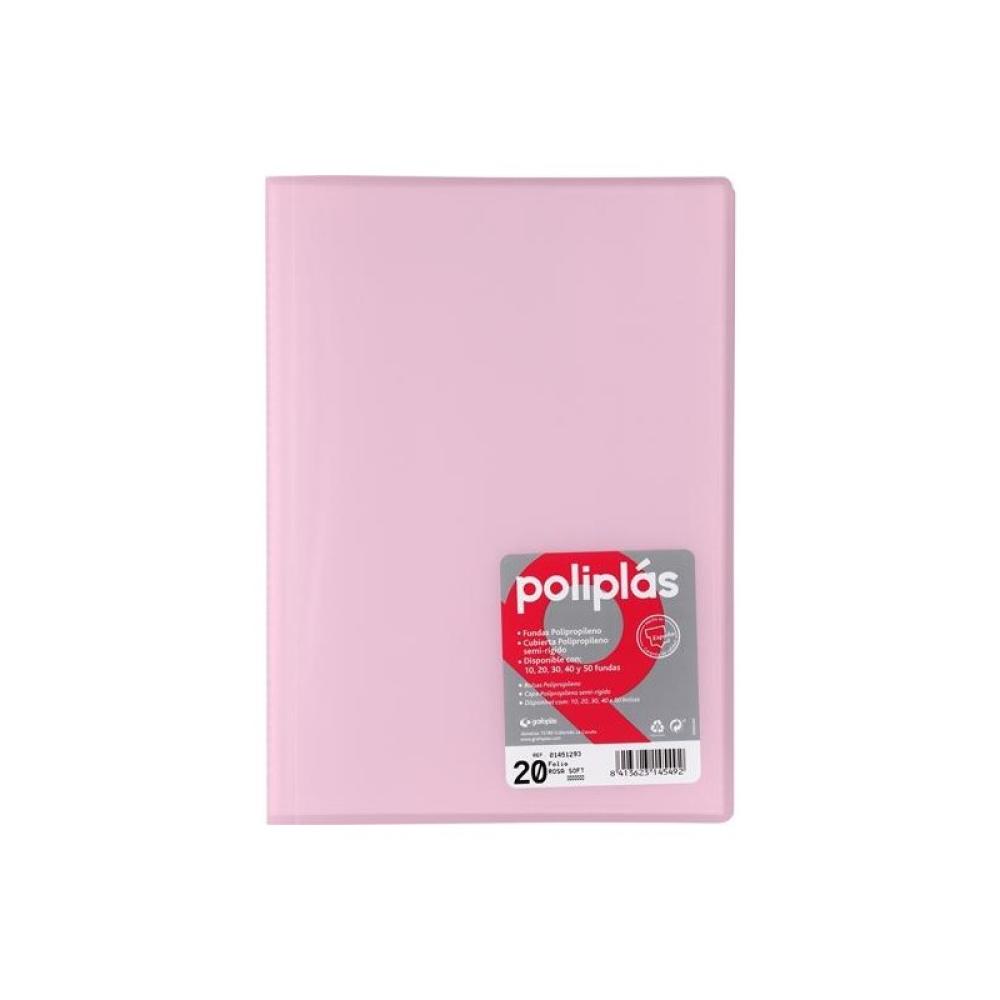 Grafoplas - GRAFOPLÁS CARPETA CON FUNDAS POLIPLÁS SOLDADAS FOLIO 20 FUNDAS PP SEMIRÍGIDO TRANSLÚCIDO ROSA SOFT