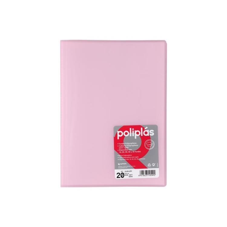 Grafoplas - GRAFOPLÁS CARPETA CON FUNDAS POLIPLÁS SOLDADAS FOLIO 20 FUNDAS PP SEMIRÍGIDO TRANSLÚCIDO ROSA SOFT