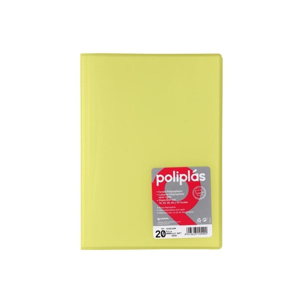 Grafoplas - GRAFOPLÁS CARPETA CON FUNDAS POLIPLÁS SOLDADAS FOLIO 20 FUNDAS PP SEMIRÍGIDO TRANSLÚCIDO AMARILLO SOFT