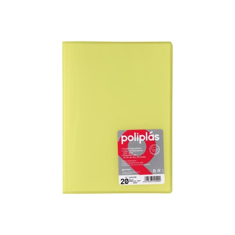 Grafoplas - GRAFOPLÁS CARPETA CON FUNDAS POLIPLÁS SOLDADAS FOLIO 20 FUNDAS PP SEMIRÍGIDO TRANSLÚCIDO AMARILLO SOFT
