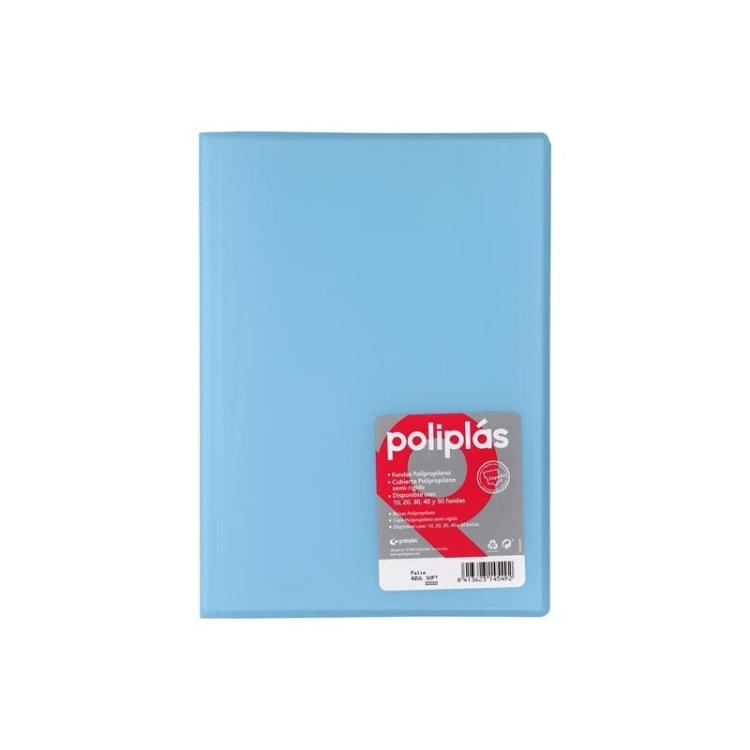 Grafoplas - GRAFOPLÁS CARPETA CON FUNDAS POLIPLÁS SOLDADAS FOLIO 30 FUNDAS PP SEMIRÍGIDO TRANSLÚCIDO AZUL SOFT