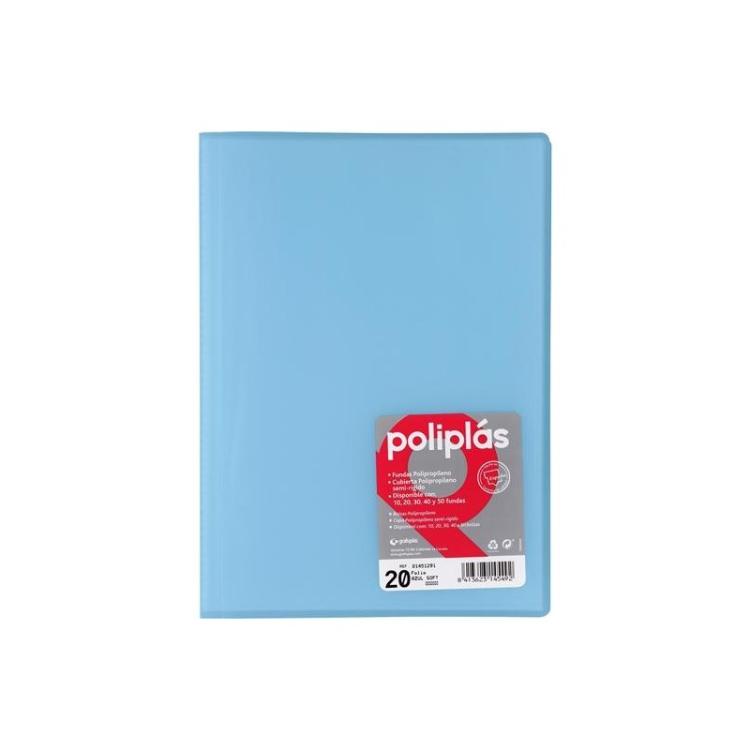 Grafoplas - GRAFOPLÁS CARPETA CON FUNDAS POLIPLÁS SOLDADAS FOLIO 20 FUNDAS PP SEMIRÍGIDO TRANSLÚCIDO AZUL SOFT