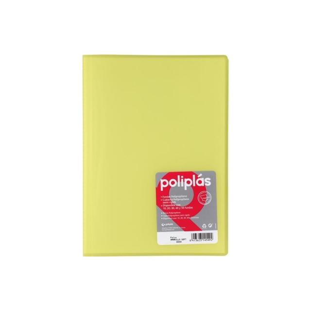 Grafoplas - GRAFOPLÁS CARPETA CON FUNDAS POLIPLÁS SOLDADAS FOLIO 10 FUNDAS PP SEMIRÍGIDO TRANSLÚCIDO AMARILLO SOFT