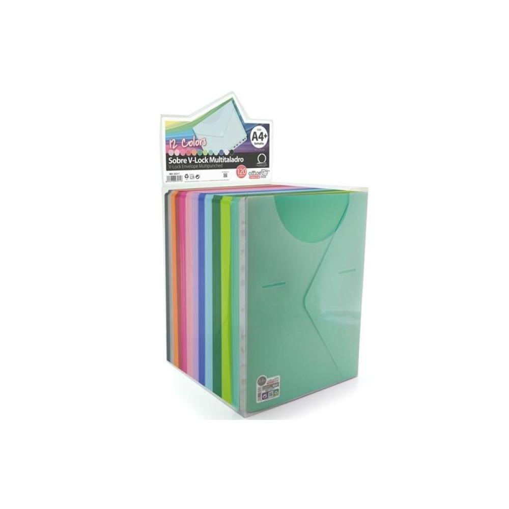 Office Box - OFFICE BOX CARPETA SOBRE COLORLINE A4+/FOLIO MULTITALADRO CIERRE V-LOCK PP C/SURTIDOS EXPOSITOR 120 UD - Color no e