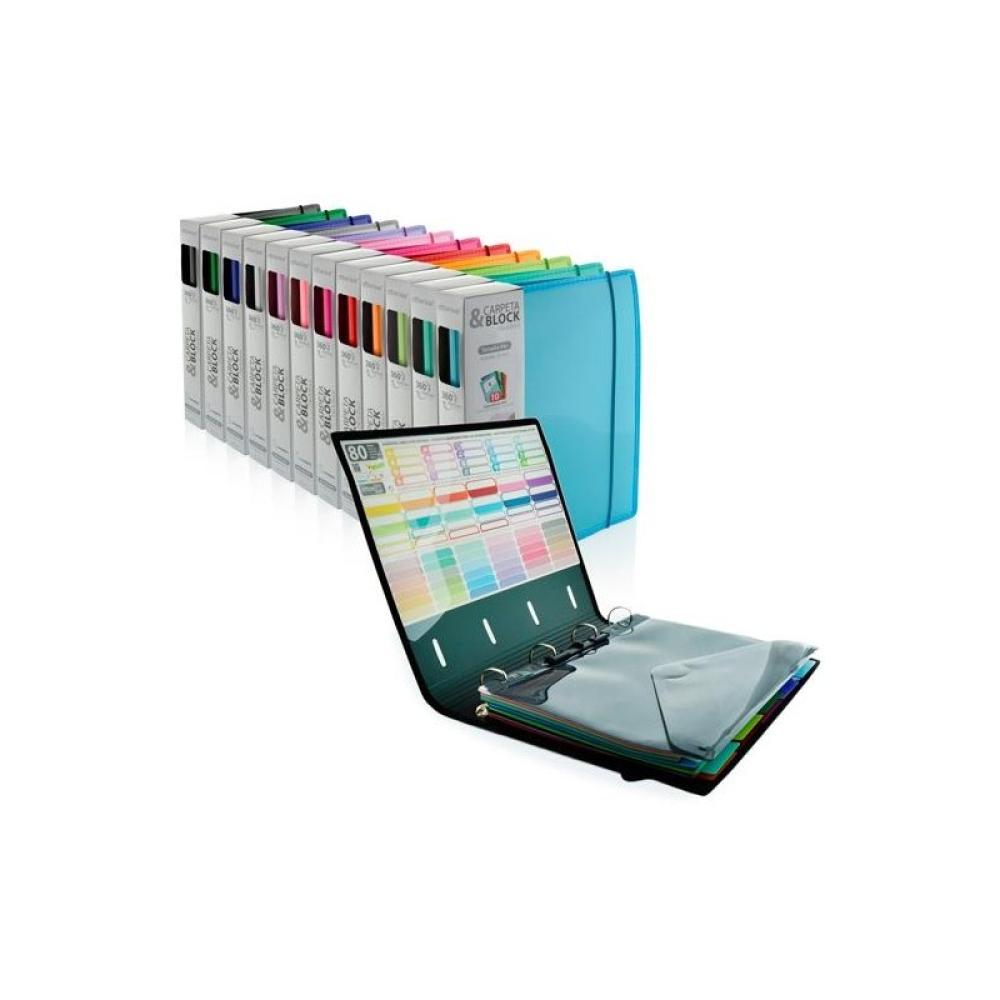 Office Box - OFFICE BOX CARPETA & BLOCK COLORLINE ANILLAS D 4X32MM A4+ 100H 5X5 CIERRE C/GOMA TAPA PP COLORES SURTIDOS - Pack de