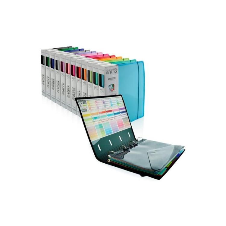 Office Box - OFFICE BOX CARPETA & BLOCK COLORLINE ANILLAS D 4X32MM A4+ 100H 5X5 CIERRE C/GOMA TAPA PP COLORES SURTIDOS - Pack de