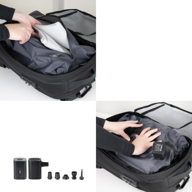 TooQ - Mochila de viaje con sistema de compresión al vacío y bomba de aire