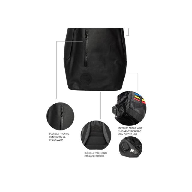 Smile - Mochila Antirrobo Impermeable para Portátil hasta 16 pulgadas The Rock con Puerto USB color Negro