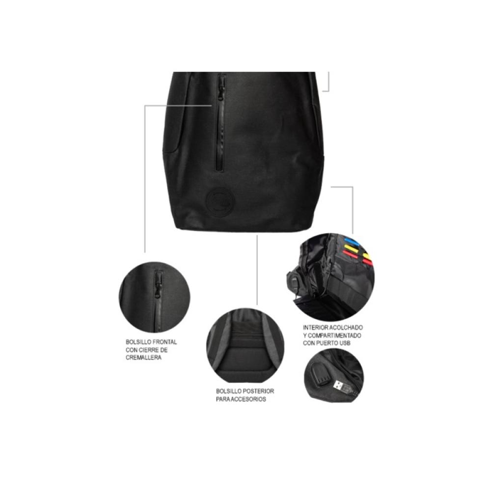 Smile - Mochila Antirrobo Impermeable para Portátil hasta 16 pulgadas The Rock con Puerto USB color Negro