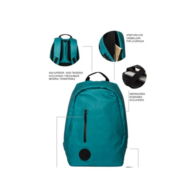 Smile - Mochila Antirrobo para Portátil hasta 16 pulgadas The Rock con Puerto USB color Azul