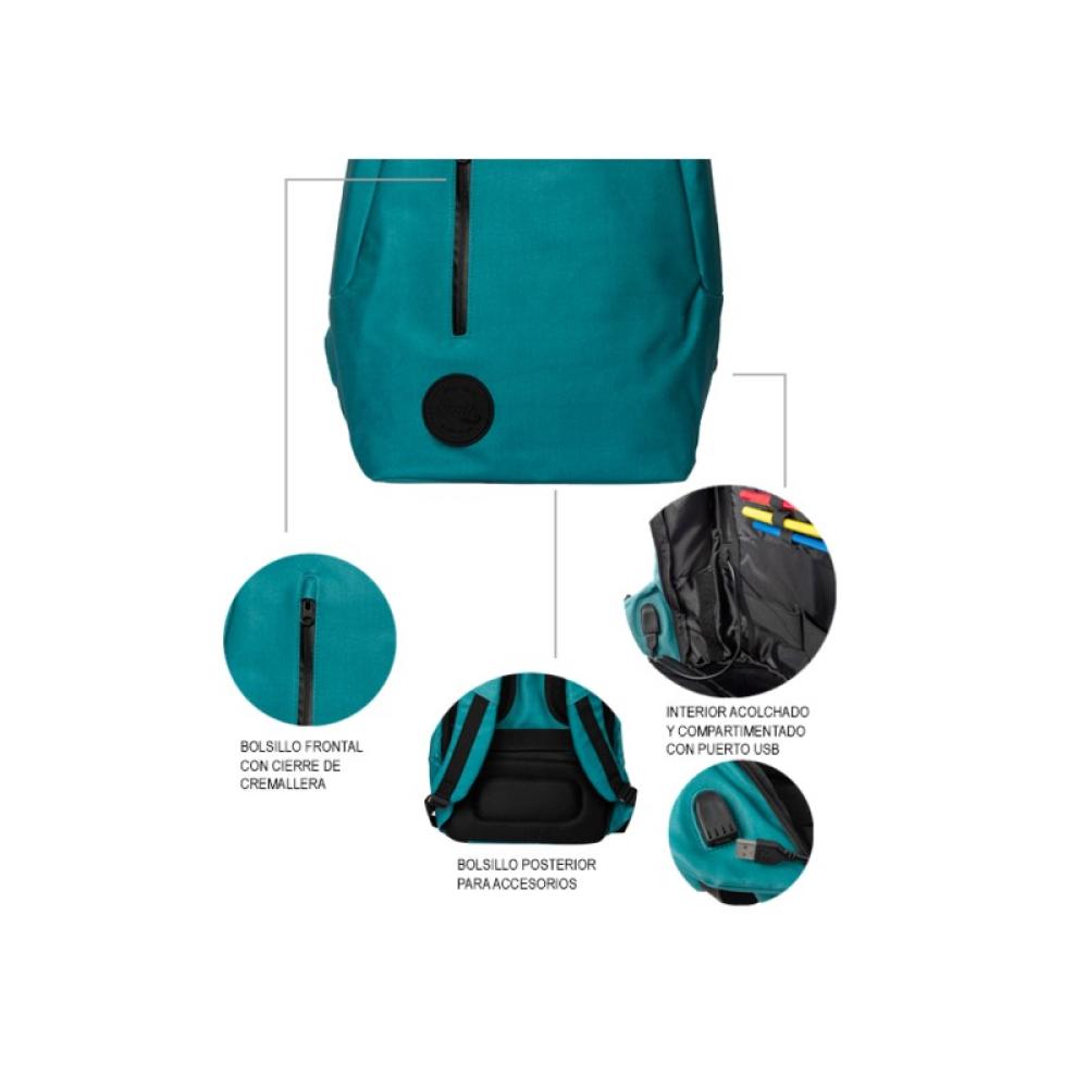 Smile - Mochila Antirrobo para Portátil hasta 16 pulgadas The Rock con Puerto USB color Azul