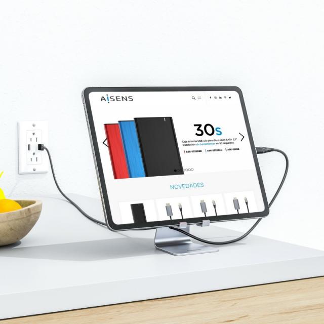 AISENS - Soporte De Sobremesa Tamaño M Ajustable (1 Pivote) Para Movil / Tablet, Plata