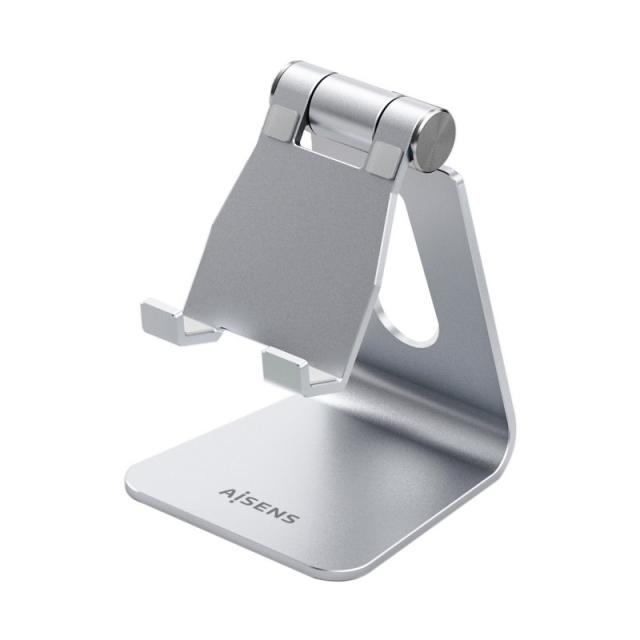 AISENS - Soporte De Sobremesa Tamaño M Ajustable (1 Pivote) Para Movil / Tablet, Plata