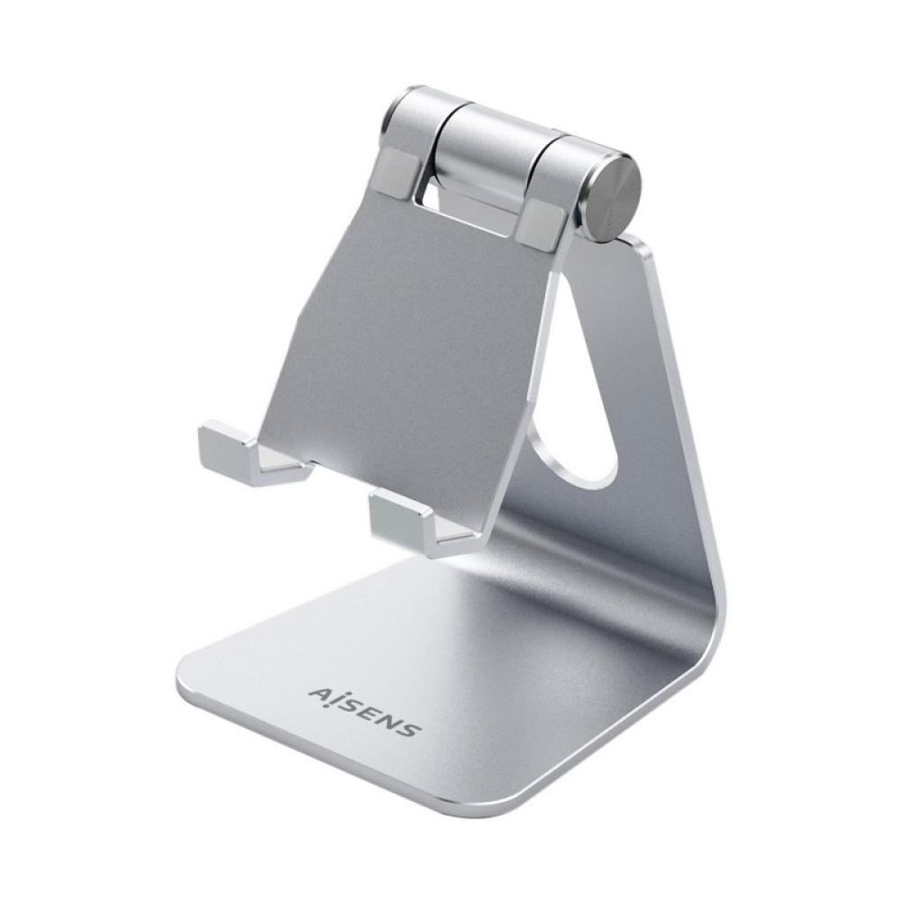 AISENS - Soporte De Sobremesa Tamaño M Ajustable (1 Pivote) Para Movil / Tablet, Plata