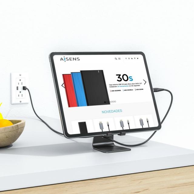 AISENS - Soporte De Sobremesa Tamaño M Ajustable (1 Pivote) Para Movil / Tablet, Negro