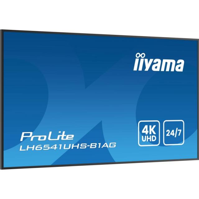 iiyama - LH6541UHS-B1AG pantalla de señalización 163,8 cm (64.5") LCD 500 cd / m² 4K Ultra HD Negro 24/7