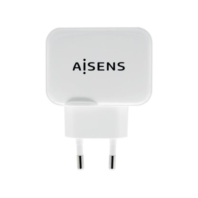 AISENS - Cargador USB 17W 5V/3.4A, 2xUSB Con Control AI, Blanco