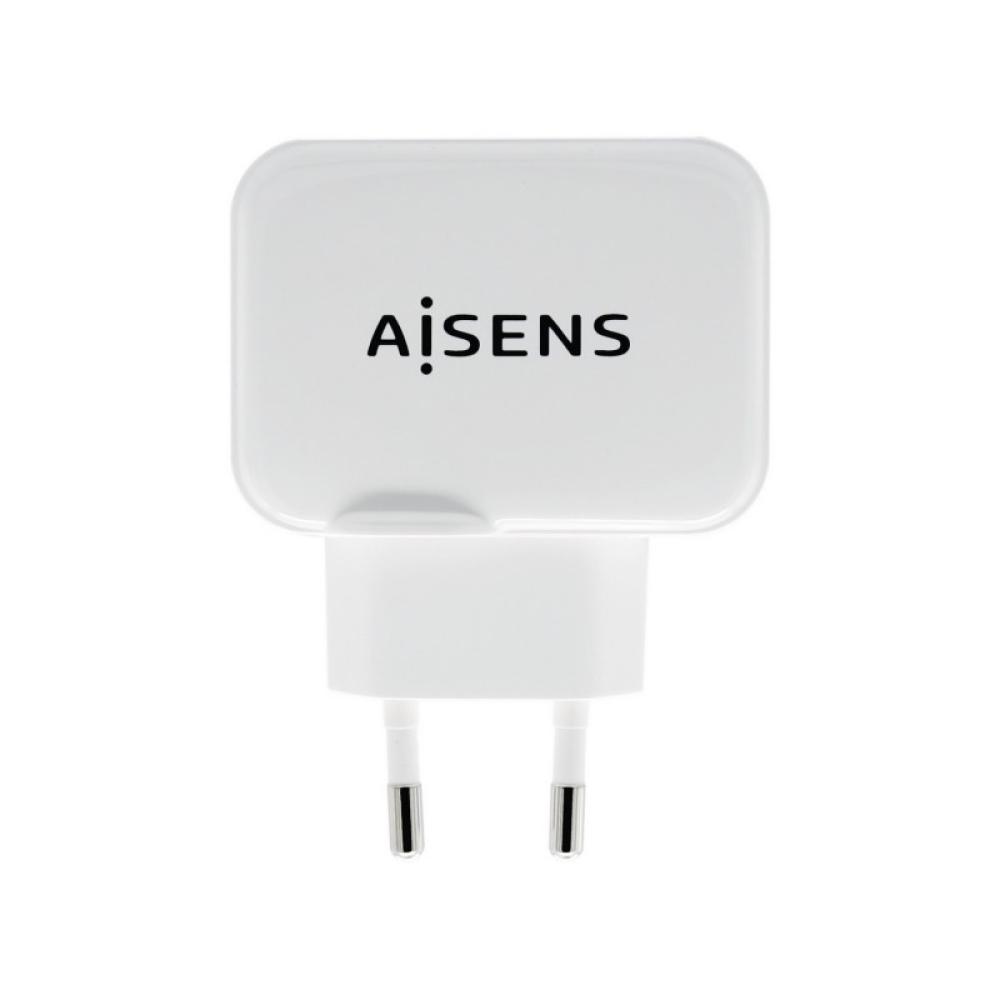 AISENS - Cargador USB 17W 5V/3.4A, 2xUSB Con Control AI, Blanco