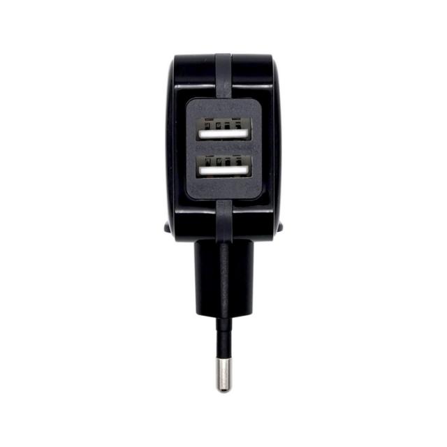 AISENS - Cargador USB 17W 5V/3.4A, 2xUSB Con Control AI, Negro