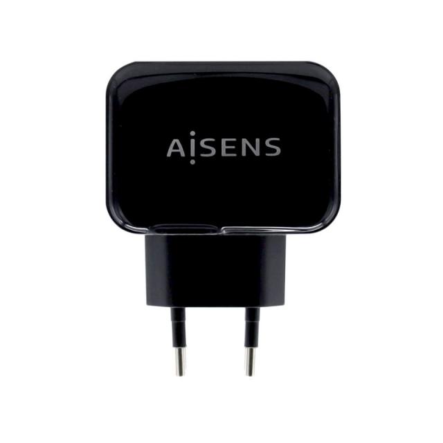 AISENS - Cargador USB 17W 5V/3.4A, 2xUSB Con Control AI, Negro