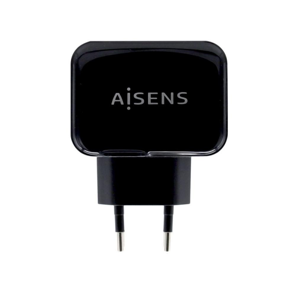 AISENS - Cargador USB 17W 5V/3.4A, 2xUSB Con Control AI, Negro