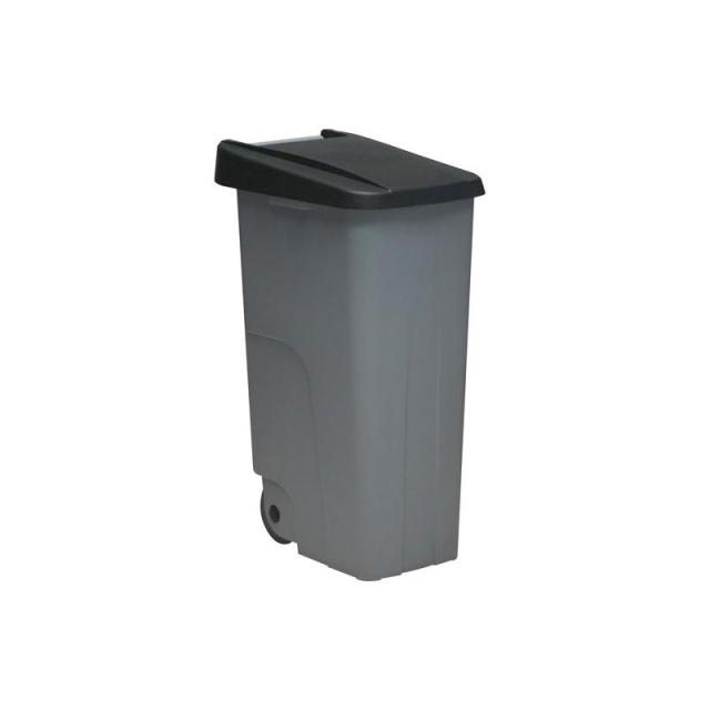 Denox - DENOX CONTENEDOR DE BASURA ECO C/RUEDAS Y ASA 110L GRIS C/TAPA NEGRO