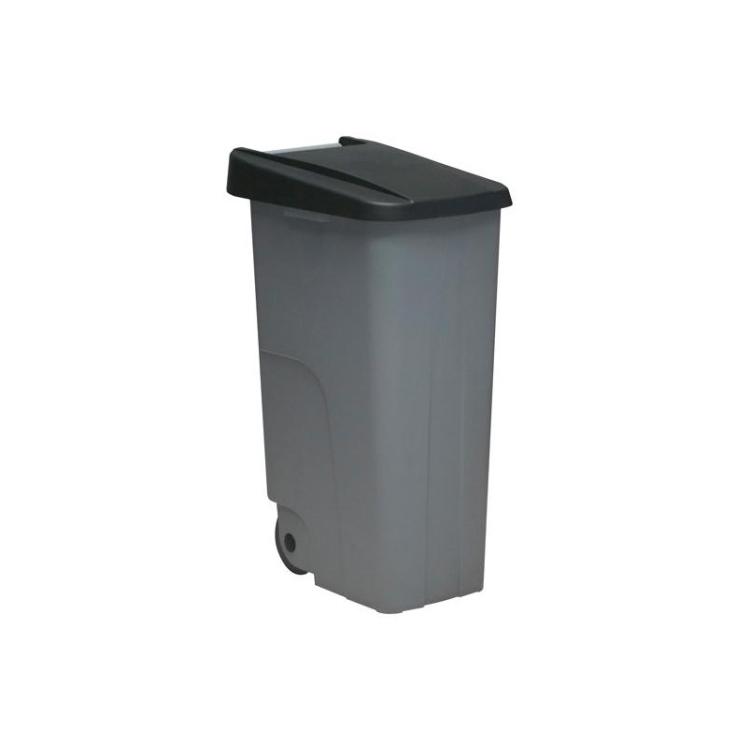 Denox - DENOX CONTENEDOR DE BASURA ECO C/RUEDAS Y ASA 110L GRIS C/TAPA NEGRO