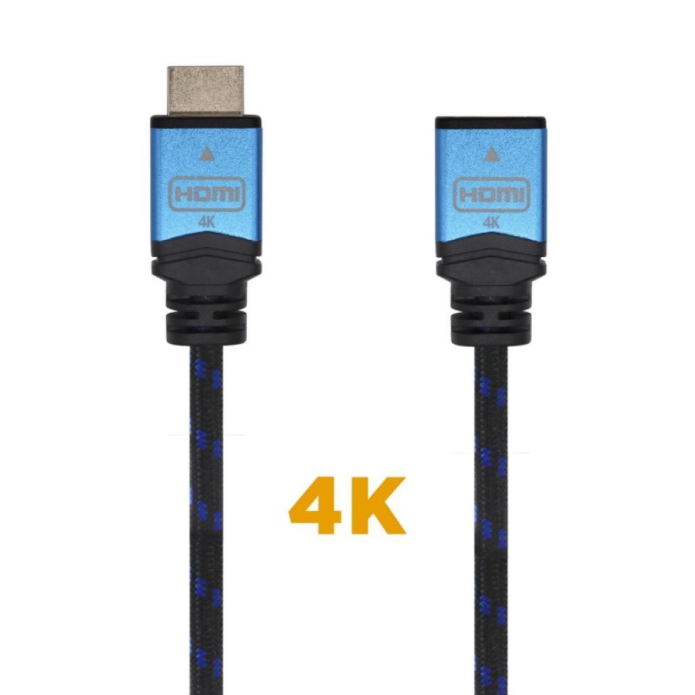 AISENS - Cable HDMI V2.0 Prolongador Premium Alta Velocidad / HEC 4K@60Hz 18Gbps, A/M-A/H, Negro/Azul, 2.0m