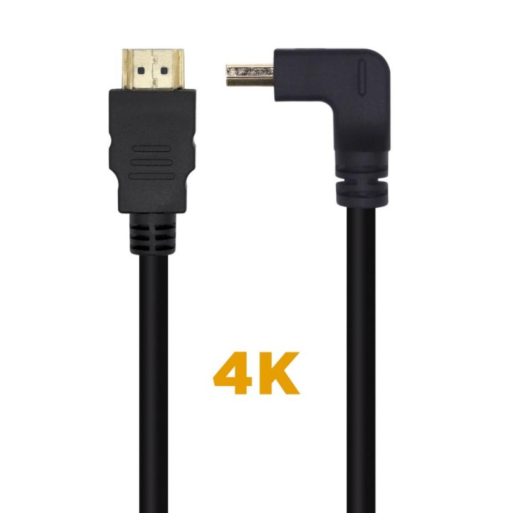 AISENS - Cable HDMI V2.0 Acodado Premium Alta Velocidad / HEC 4K@60Hz 18Gbps, A/M-A/M, Negro, 1.0m