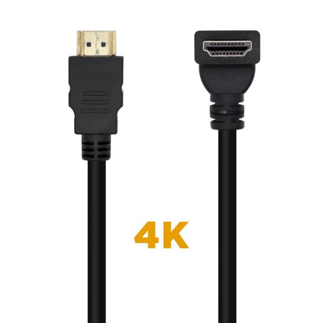 AISENS - Cable HDMI V2.0 Acodado Premium Alta Velocidad / HEC 4K@60Hz 18Gbps, A/M-A/M, Negro, 1.0m