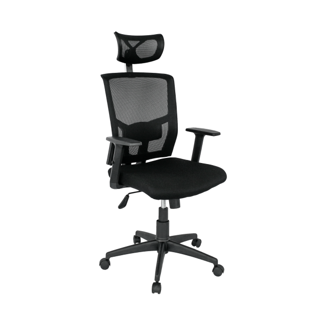 Sillón de oficina ESTAMBUL, ergonómico, basculante, malla negra, asiento tejido negro