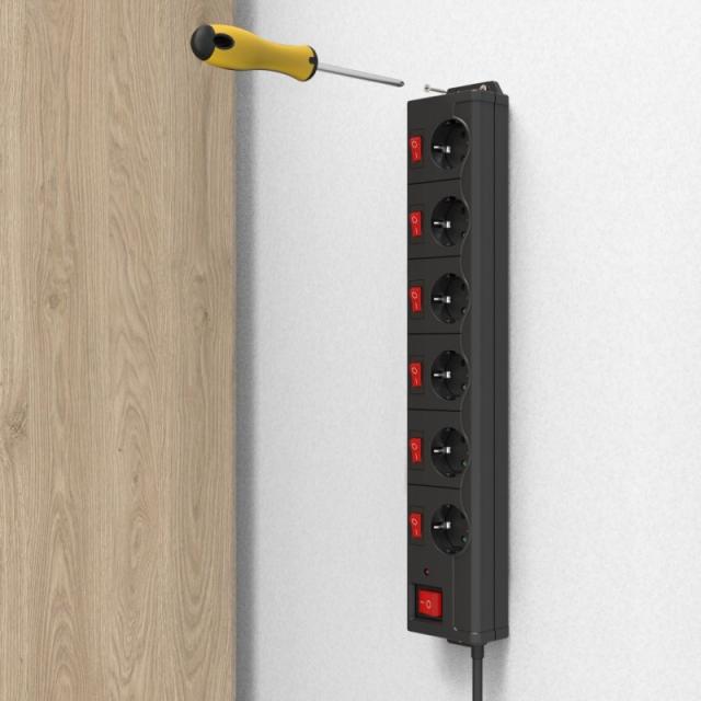 Hama - Regleta 6 Tomas, interruptor de protección contra sobretensión, 90°, conmutable