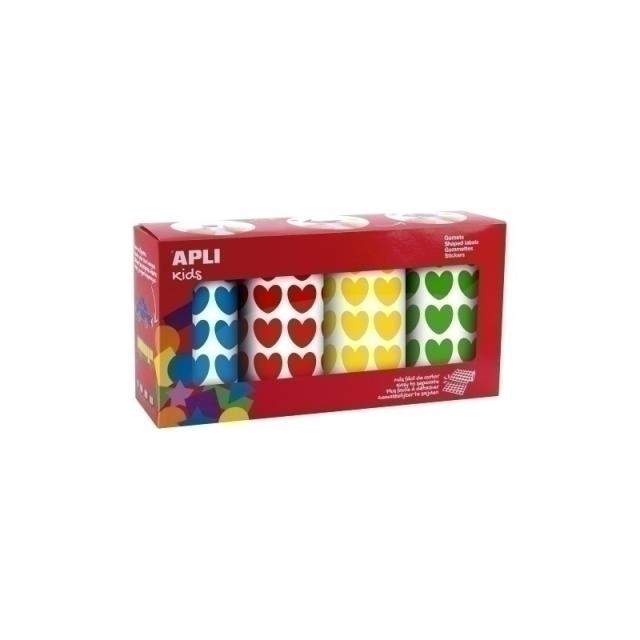APLI - APLI GOMETS CORAZONES PERMANENTES 20X18MM 7080U PACK 4 ROLLOS C/SURTIDOS - Color no elegible