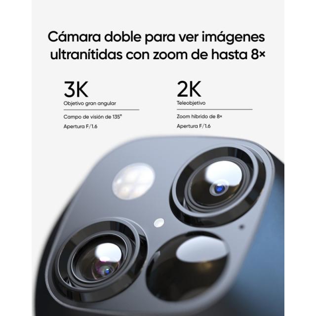 Eufy - SoloCam S340, cámara solar de seguridad, cámara exterior inalámbrica, vigilancia de 360°, sin puntos ciegos, Wi - Fi 2,4