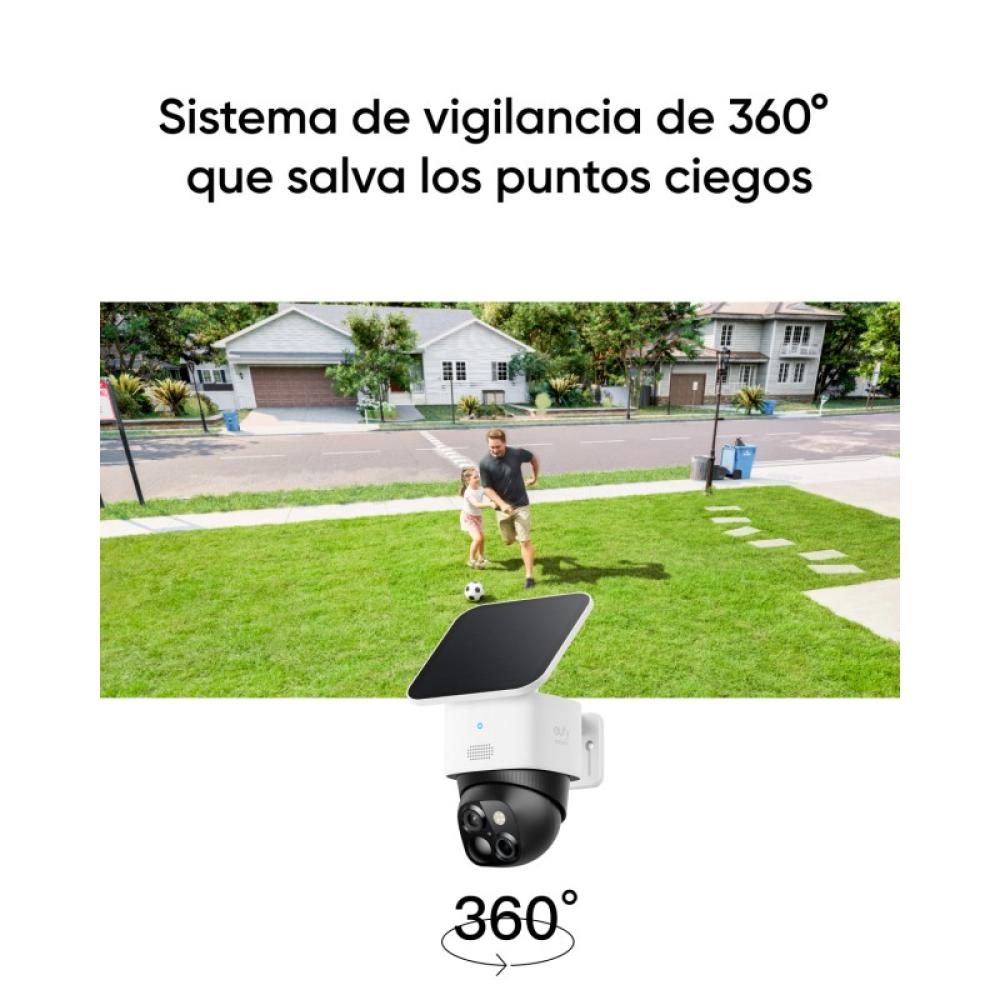 Eufy - SoloCam S340, cámara solar de seguridad, cámara exterior inalámbrica, vigilancia de 360°, sin puntos ciegos, Wi - Fi 2,4