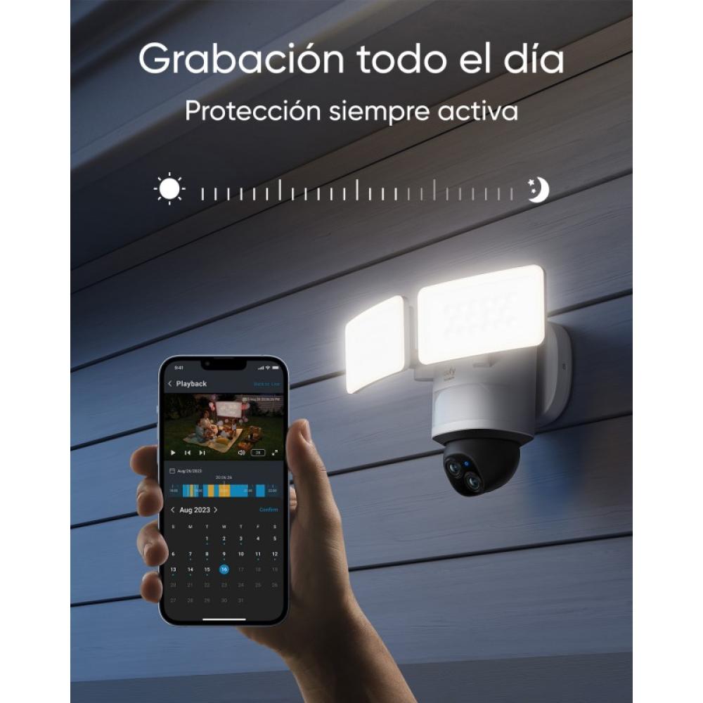 Eufy - Security Floodlight Camera E340 con cable, giro de 360° e inclinación, grabación ininterrumpida, Wi-Fi de doble banda, 20