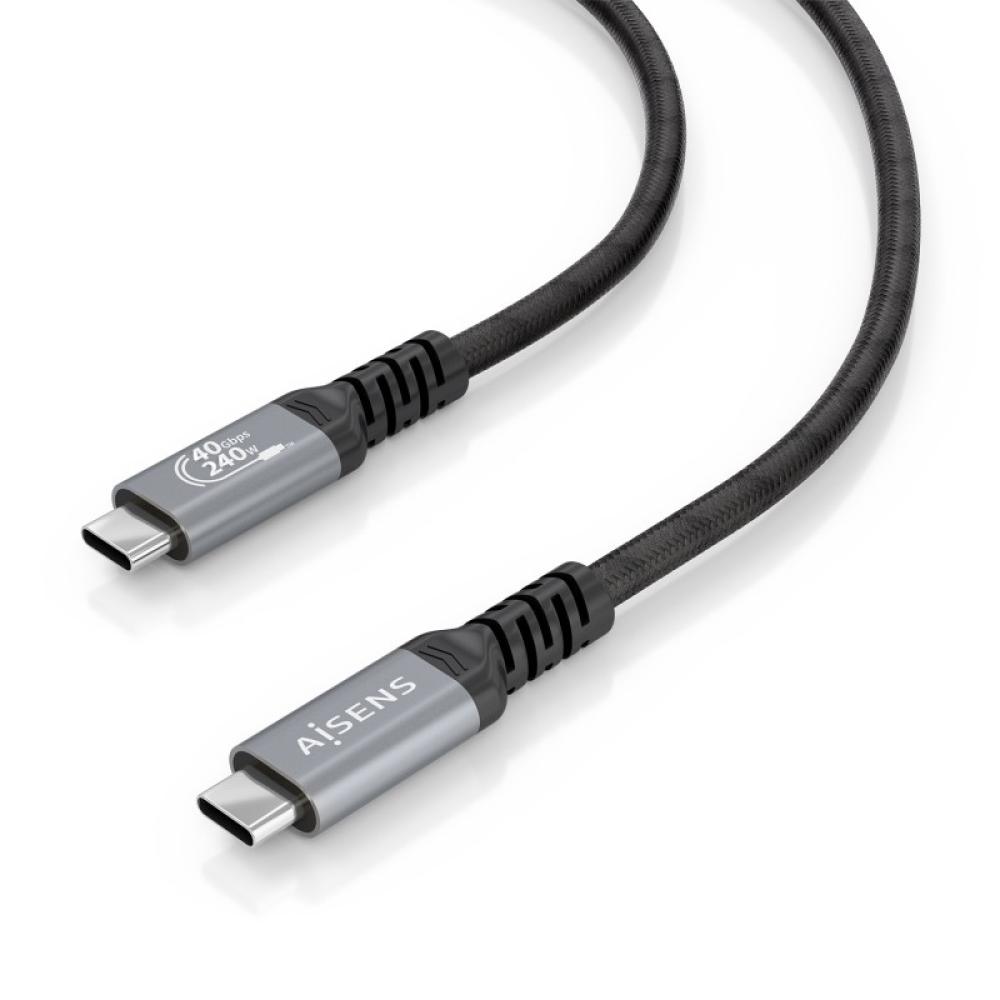 AISENS - Cable USB4 Gen3x2 Aluminio 40Gbps 8K@60Hz 5A 48V 240W E-Mark, Tipo USB-C/M-USB-C/M, Negro, 1.5m - A156-0995
