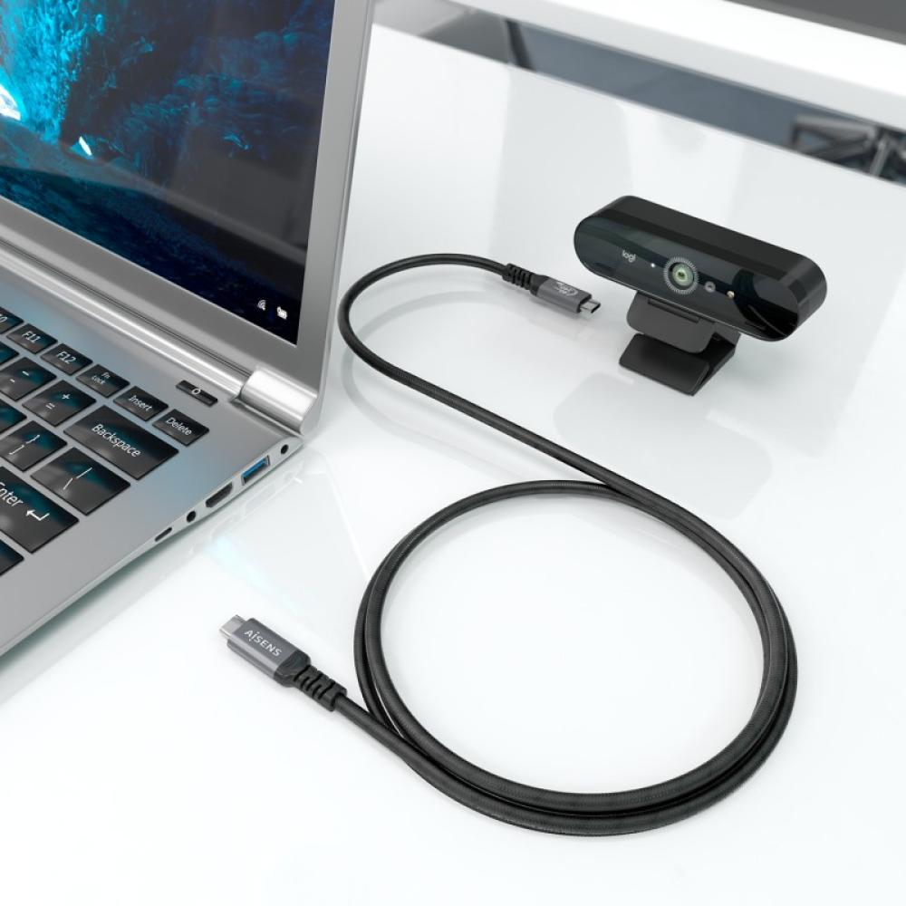 AISENS - Cable USB4 Gen3x2 Aluminio 40Gbps 8K@60Hz 5A 48V 240W E-Mark, Tipo USB-C/M-USB-C/M, Negro, 1.5m - A156-0995
