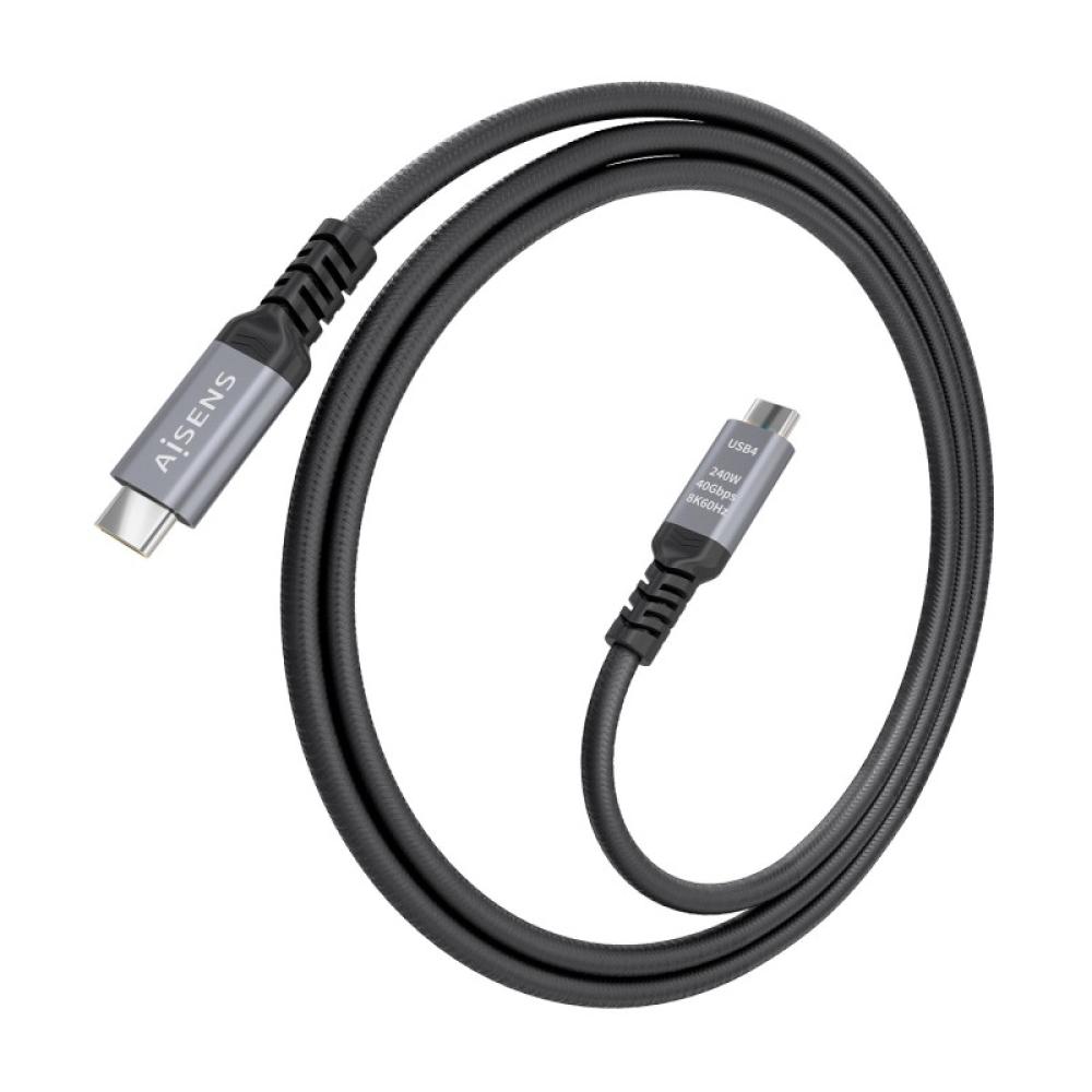 AISENS - Cable USB4 Gen3x2 Aluminio 40Gbps 8K@60Hz 5A 48V 240W E-Mark, Tipo USB-C/M-USB-C/M, Negro, 1.5m - A156-0995