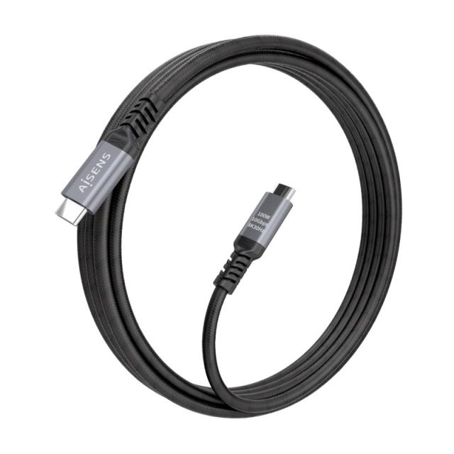AISENS - Cable USB 3.2 Gen2 Aluminio 10Gbps 8K@30Hz 5A 100W E-Mark, Tipo USB-C/M-USB-C/M, Negro, 4.0m